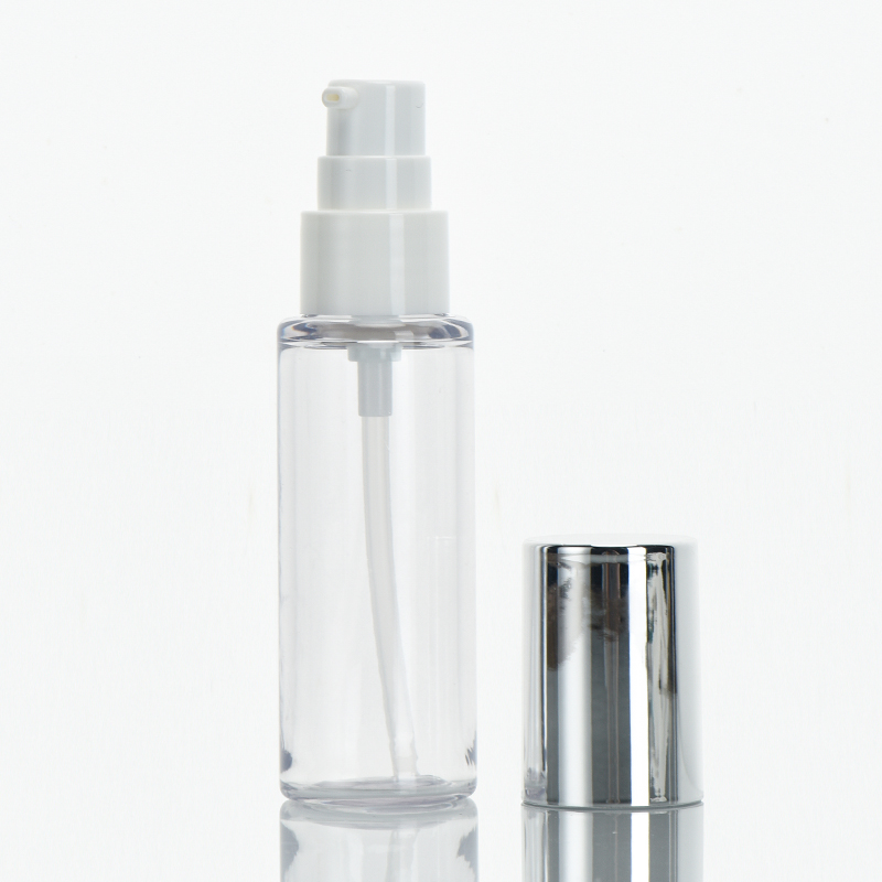 Small Travel Container Cosmetics Bottle 30 ml With Pump And silver electroplated Cover For Hand Crea