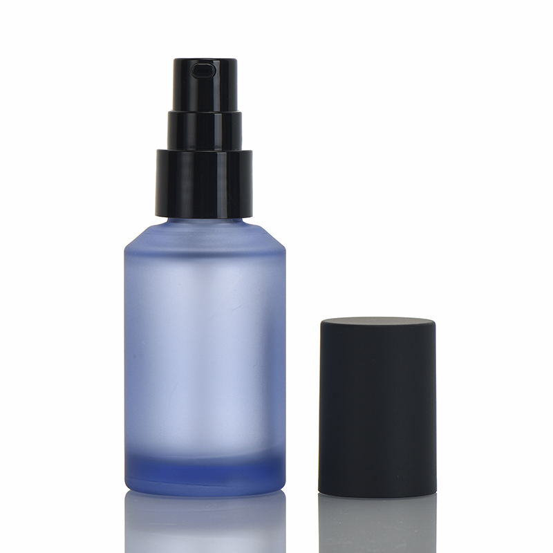 Empty 35ml Sloping Shoulder Cream Foundation Cosmetic Packaging Bottle With Lotion Pump in Matte Blu